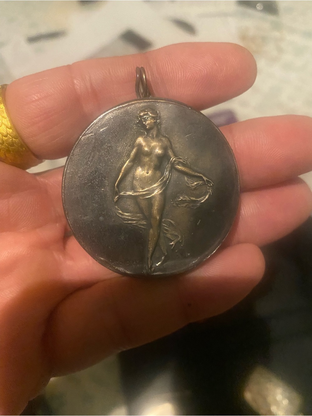 Vintage Silver-Tone Art Nouveau Woman Pendant - Silver